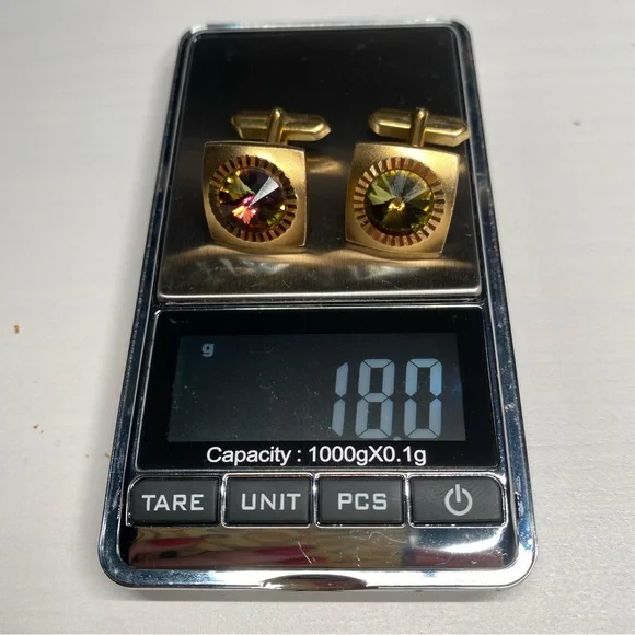 🎁 Vintage Rivoli Crystal Cuff Links Amber Rivoli Rhinestone - Picture 5 of 5